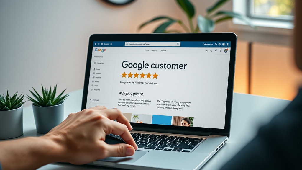customer reviews badge displayed on ecommerce website laptop screen